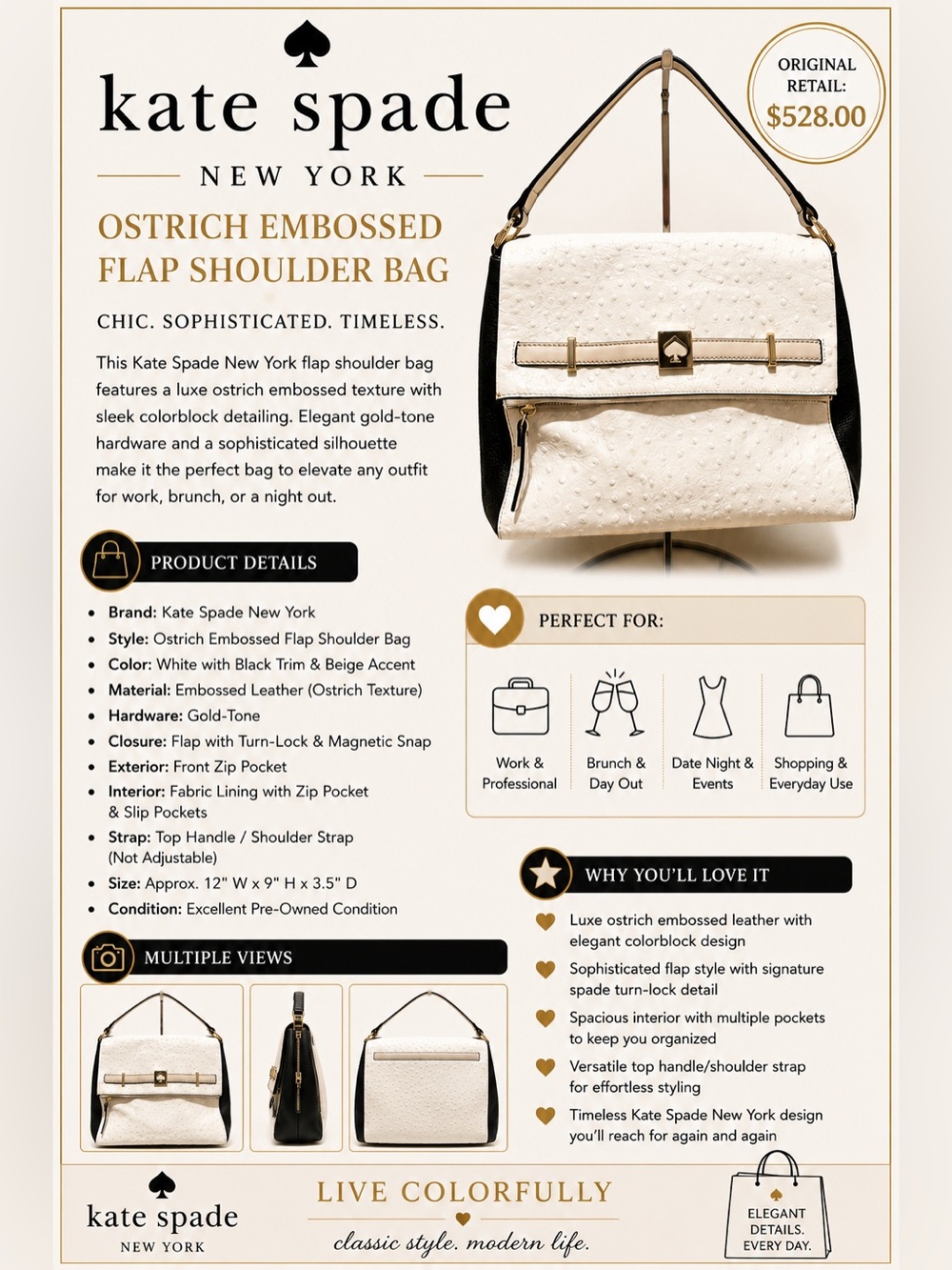 Kate spade ostrich embossed flap shoulder bag